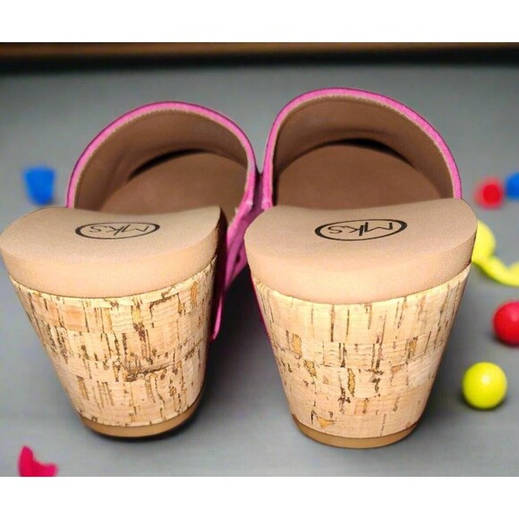 Women's Fuchsia Wedge Sandals With Cork Effect Platform - Picture 6 of 6
